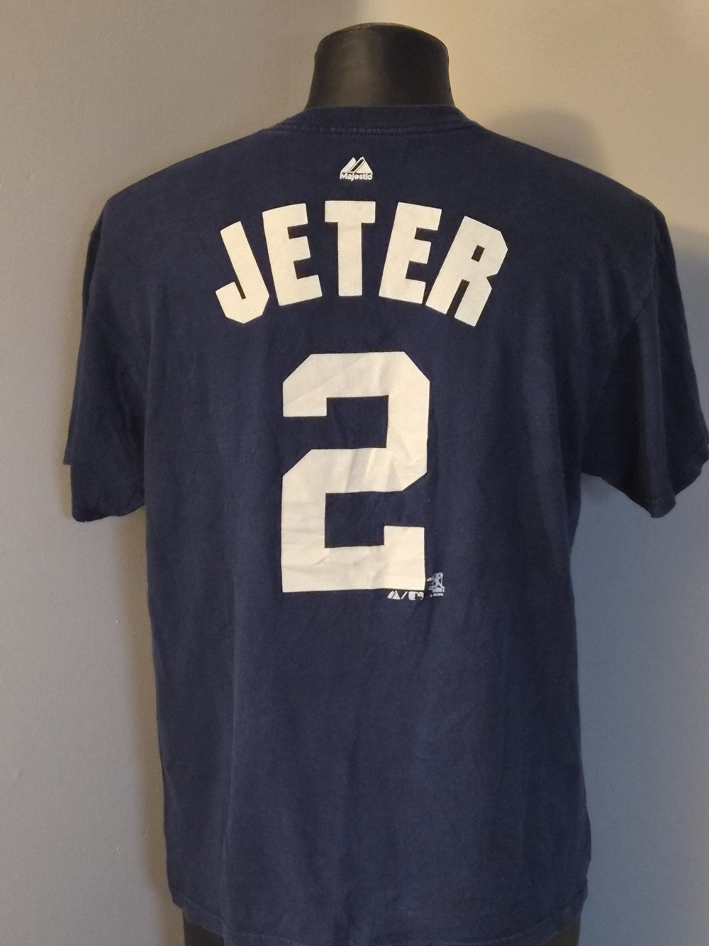 New York Yankees Derek Jeter #2 Majestic Navy Blue T-Shirt Size L/G